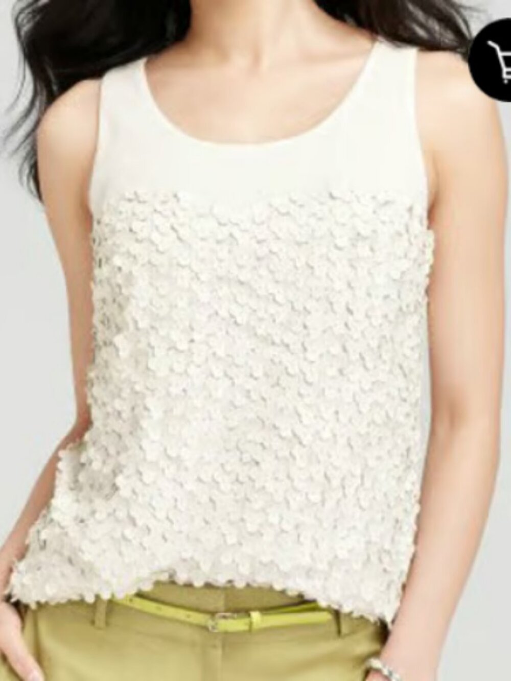 Ann Taylor Meadow Flower Top, Silk, Ivory, Medium
